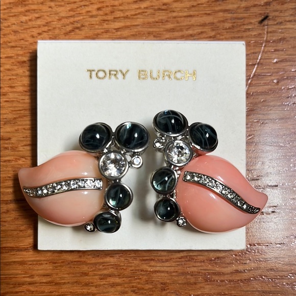 Tory Burch Pink Leaf Clip Earrings - Picture 1 of 2